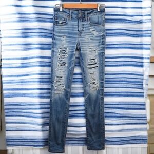 American Eagle Airflex 360 Jeans Mens Size 28x34 Blue Ripped Destroyed Grunge